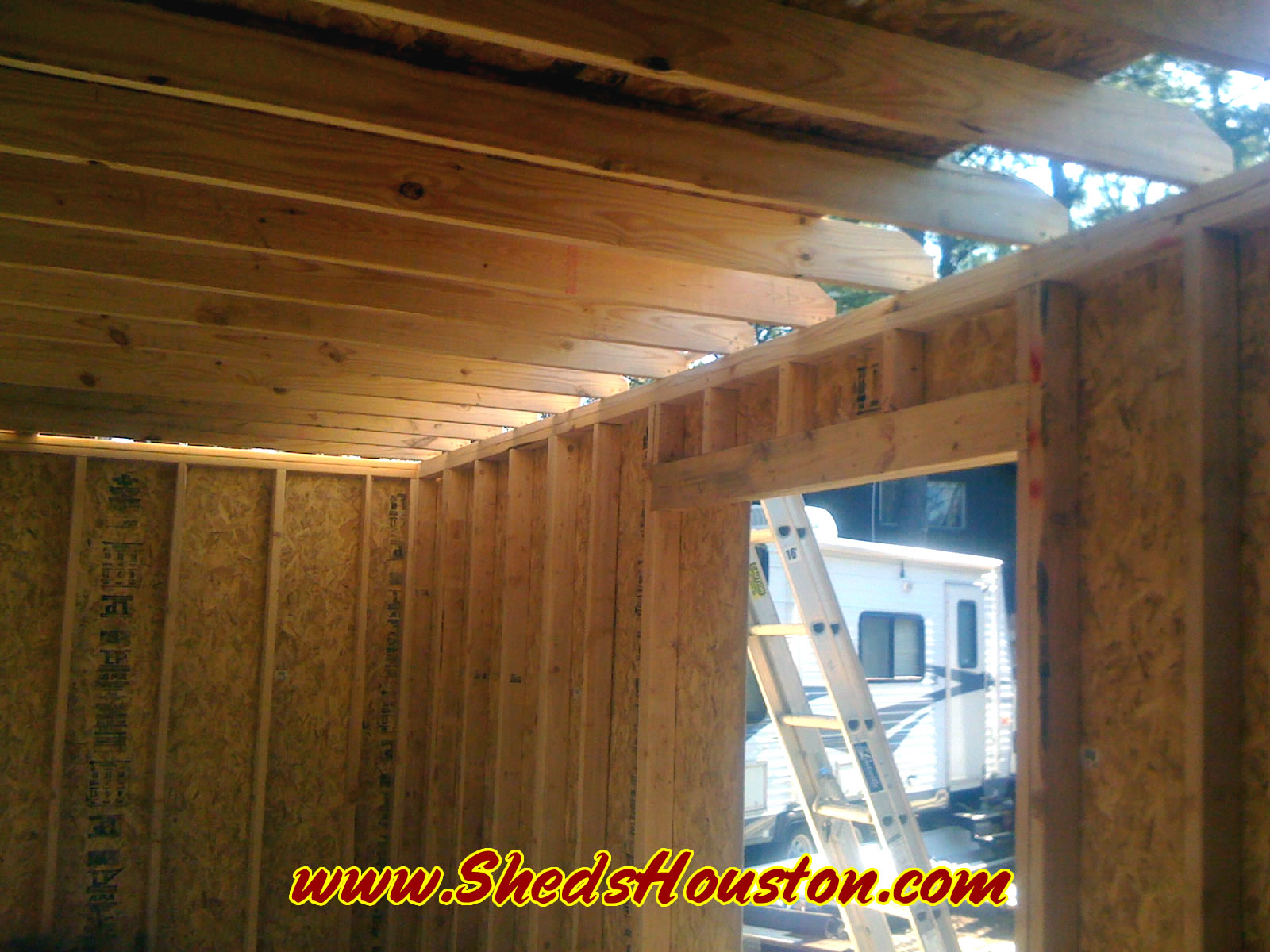Shed door frame and attic framework