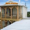 Rustic Style Wood Balcony Integrated with Porch Roof
